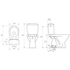 Cersanit WC kompaktpods Kaskada 207 3/6  ar PP vāku, vertikāls