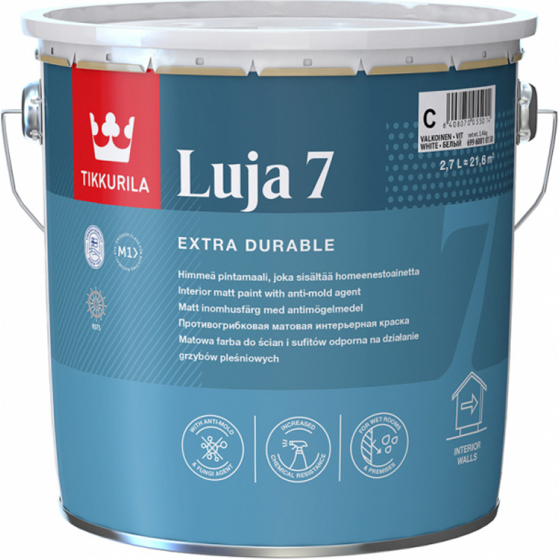 Tikkurila Krāsa Tikkurila Luja 7 Matēta C-Bāze (Tonējamā krāsa), 0.9L - gab