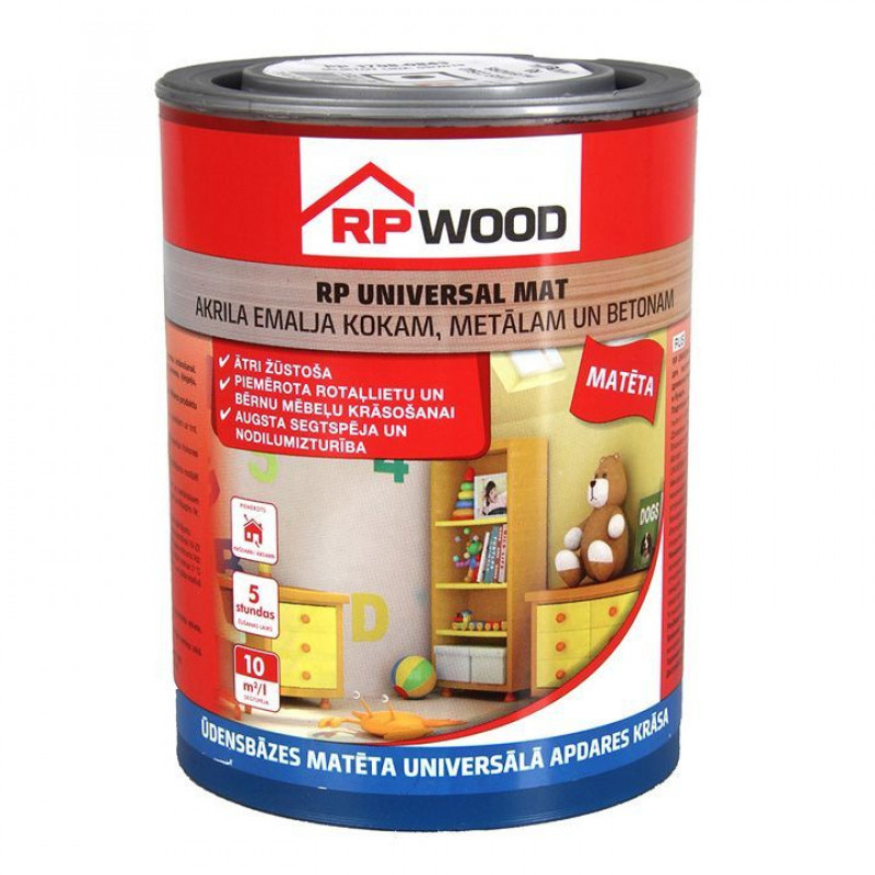 Rp Wood Akrila krāsa RP Wood Universal MAT Pelēka 0.6L - gab