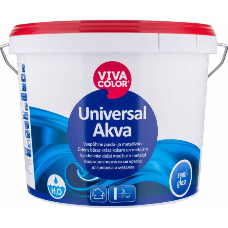 Vivacolor Ūdens bāzes krāsa kokam un metālam Vivacolor Universal Akva Pusspīdīga C-bāze (Tonējamā krāsa) 2.7L - gab