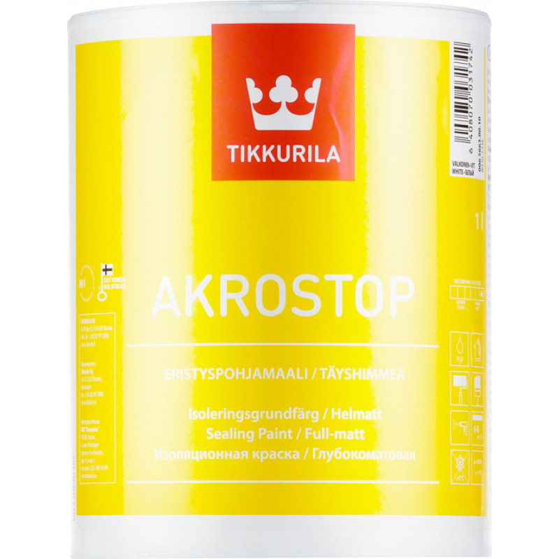 Tikkurila Izolācijas gruntskrāsa Tikkurila Akrostop 1L - gab