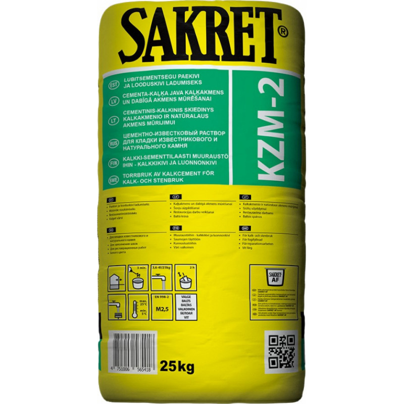 Sakret KZM2 Cementa/kaļķa java mūrēšanai, 25 kg