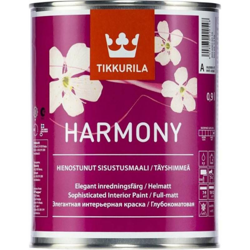 Tikkurila Akrilāta lateksa krāsa Tikkurila Harmony Pilnīgi Matēta C-bāze (Tonējamā krāsa) 0.9L - gab