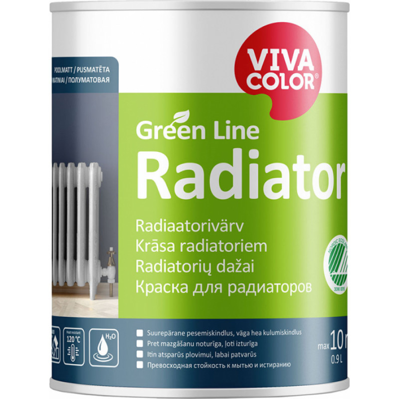 Vivacolor Krāsa radiatoriem Vivacolor Green Line Radiator Pusmatēta A-bāze 0.9L - gab