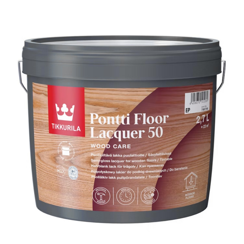 Tikkurila Laka koka grīdām Tikkurila Pontti Floor Lacquer 50 Pusspīdīga EP-Bāze 2.7L - gab