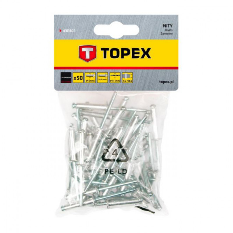 Topex Kniedes Topex, alumīnija, 4.0 x 12.5 mm, 50 gab. - gab.