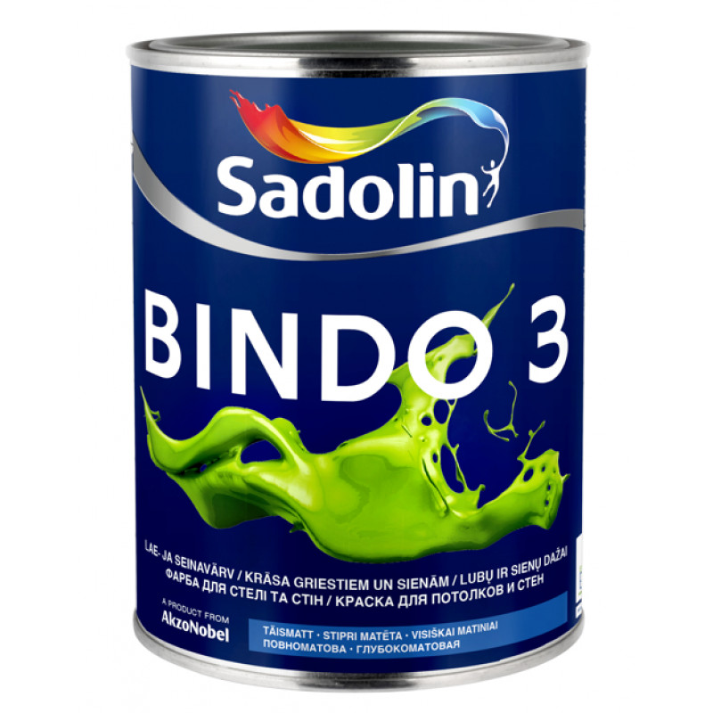 Sadolin Bindo 3 Dziļi matēta krāsa sienām un griestiem BW 1L