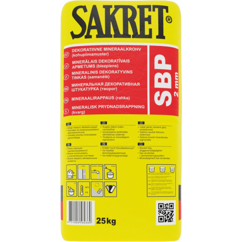 Sakret SBP Minerālais dekoratīvais apmetums (biezpiens) 2mm, 25kg