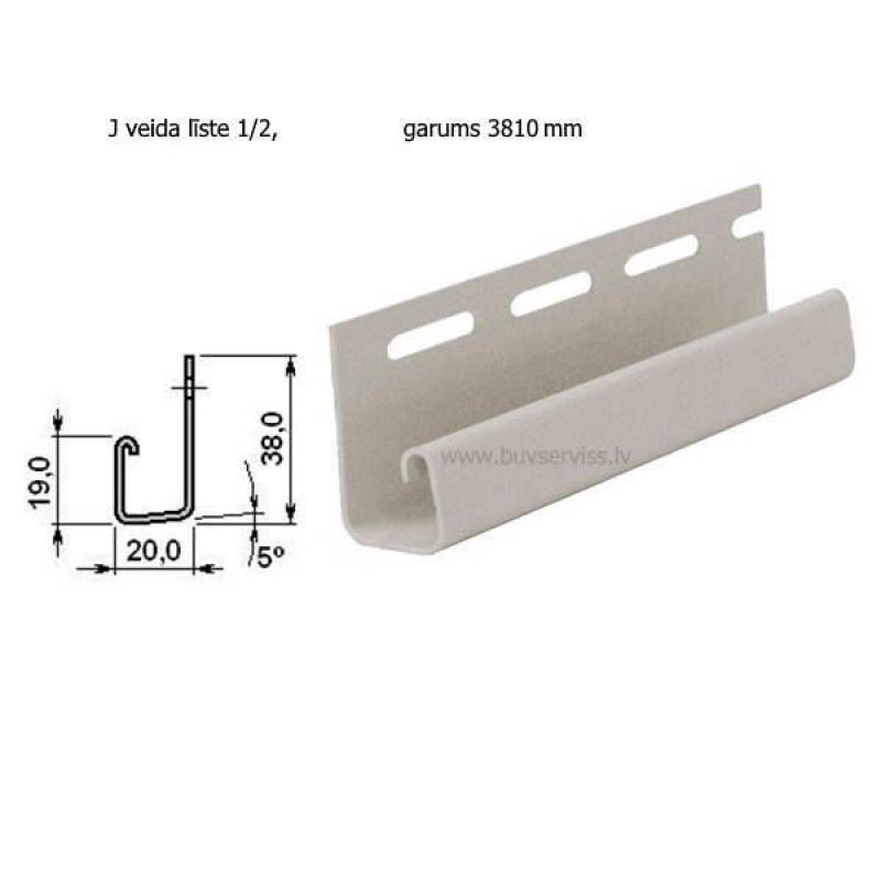 - J veida līste 1/2, garums 3810 mm Toņi 7 - brūns, 22 - grafit (antracits), 23 - tumši brūns
