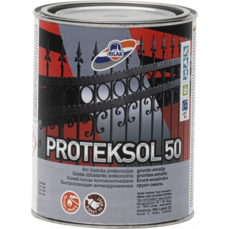 Rilak Ātri žūstoša pretkorozijas grunts-emalja RILAK PROTEKSOL 50 C-Bāze (Tonējama) 0.85L - gab