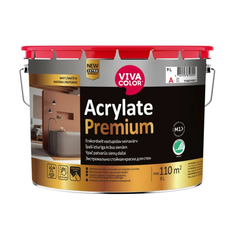 Vivacolor Acrylate Premium mitrumizt. krāsa sienām A 9L - gab