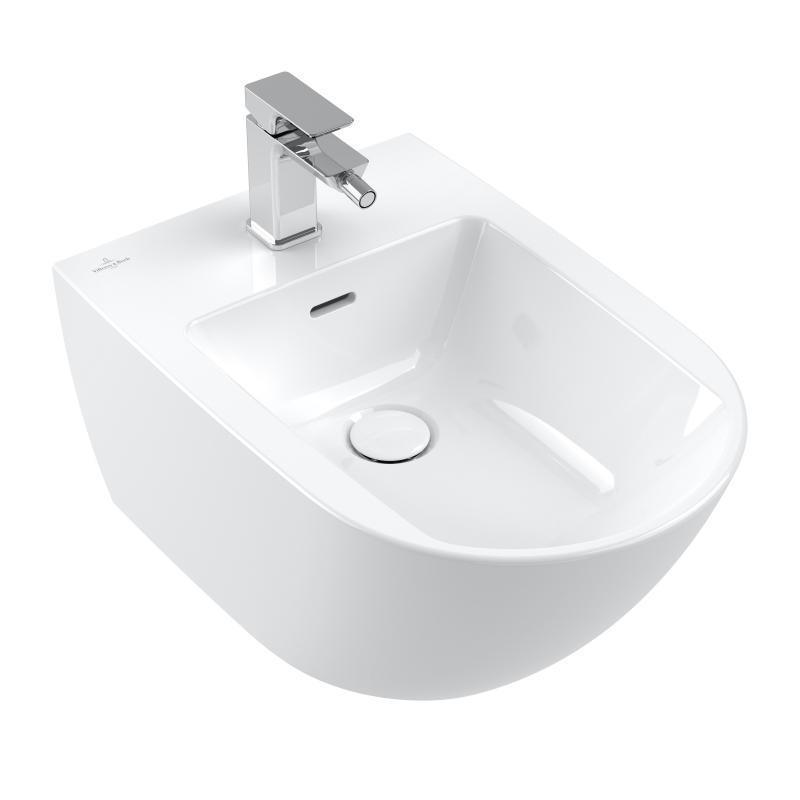 Villeroy & Boch bidē Subway 3.0, stiprināms pie sienas, 375x560 mm, + izplūde ar keramisko vāciņu, balts