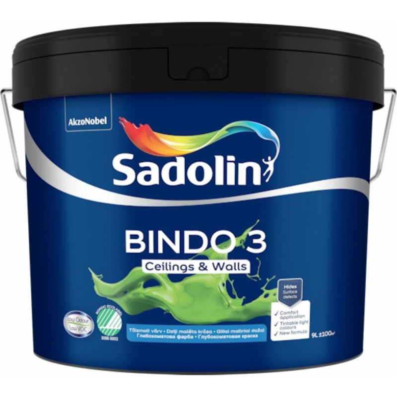 Sadolin Bindo 3 Dziļi matēta krāsa sienām un griestiem BW 9L