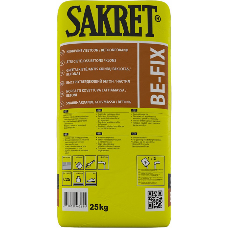 Sakret BE-FIX Ātri cietējoša betona grīda/betons, C25, 25kg