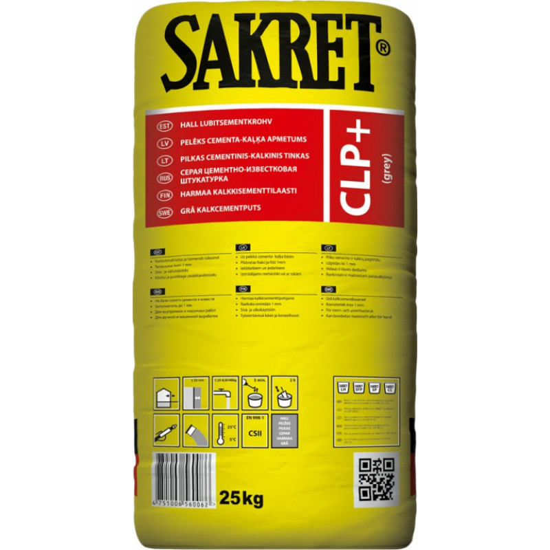 Sakret CLP+ Cementa/Kaļķa apmetums, balts, 25kg