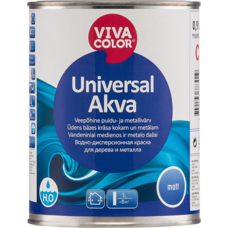 Osmo Ūdens bāzes krāsa kokam un metālam Vivacolor Universal Akva Matēta C-bāze (Tonējamā krāsa) 0.9L - gab