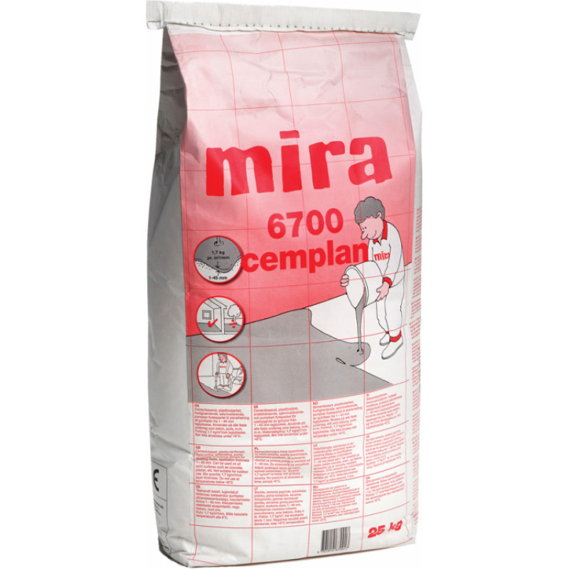 Mira Pašizlīdzinošs līdzinātājs betona grīdām Mira CEMPLAN 6700 CT-C25-F5 1-45mm 25kg - gab