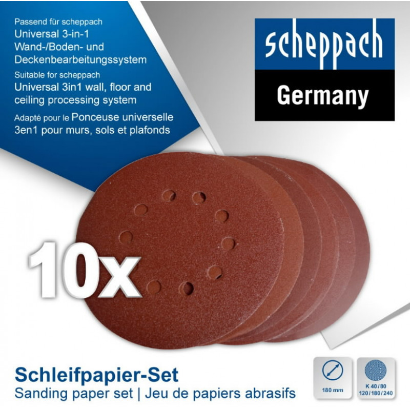 Scheppach Velcro slīppapīra komplekts CGP1200 Ø180mm P40/80/120/180/240, Scheppach