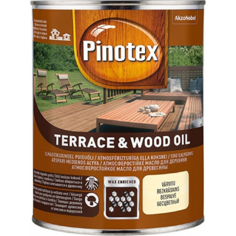 Pinotex Terrace & Wood Oil Eļļa dārza mēbelēm un terasēm, bezkrāsains 1L