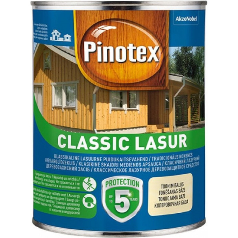 Pinotex Classic Lasur Tradicionāls koksnes aizsarglīdzeklis, matēts, bezkrāsains (tonējamā bāze) 1L