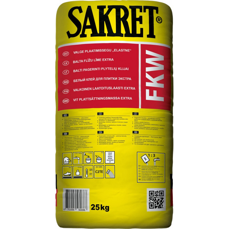 Sakret FKW Elastīgā flīžu līme, balta (C2TE), 5kg