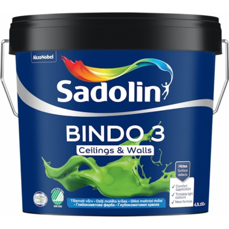 Sadolin Bindo 3 Dziļi matēta krāsa sienām un griestiem BW 4.5L