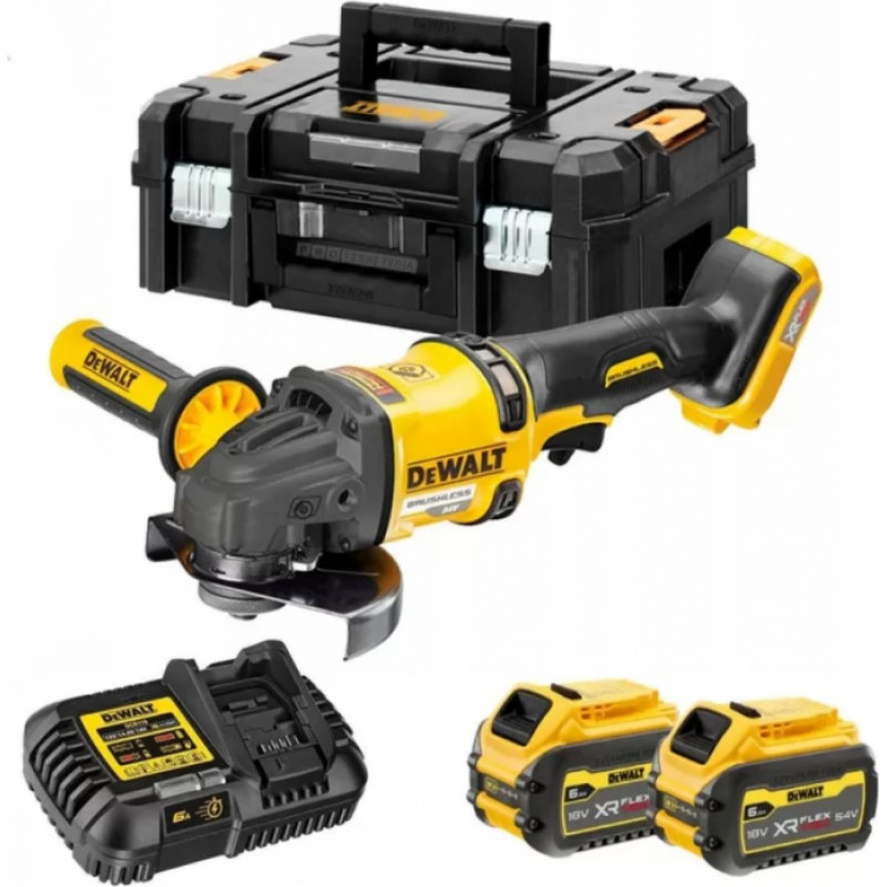 Dewalt Akumulatora Leņķa slīpmašīna 54V XR FlexVolt, 125mm (+2x6.0Ah, lādētājs, koferis) DCG418T2-QW