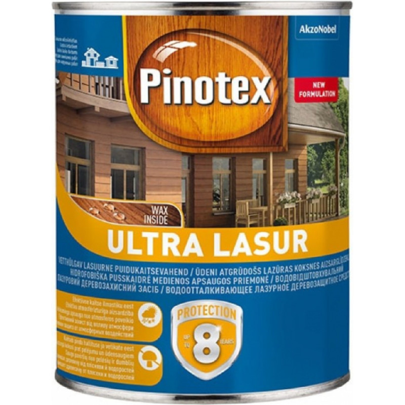 Pinotex Ultra Lasur Lazējošs koksnes aizsarglīdzeklis, spīdīgs, bezkrāsains (tonējamā bāze) 1L