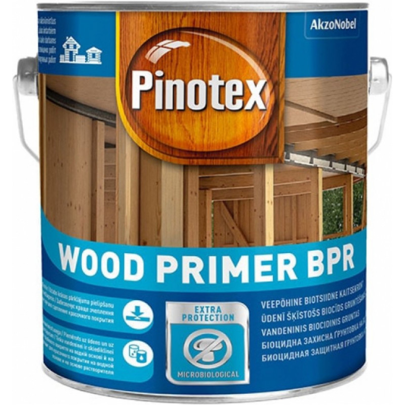 Pinotex Wood Primer BPR Ūdens bāzes biocīds gruntēšanas aizsarglīdzeklis, bezkrāsains 2.5L