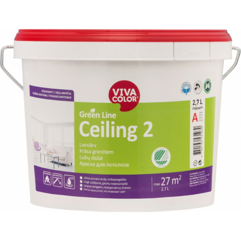 Vivacolor Krāsa griestiem Vivacolor Green Line Ceiling 2 Dziļi matēta A-bāze 2.7L - gab