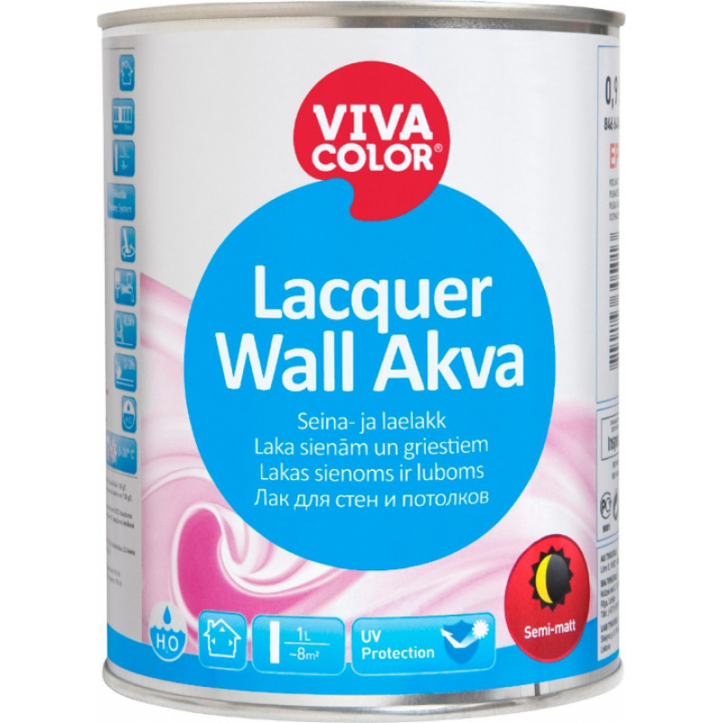 Vivacolor Laka koka sienām Vivacolor Lacquer Wall Akva Pusmatēta EP-bāze 0.9L - gab