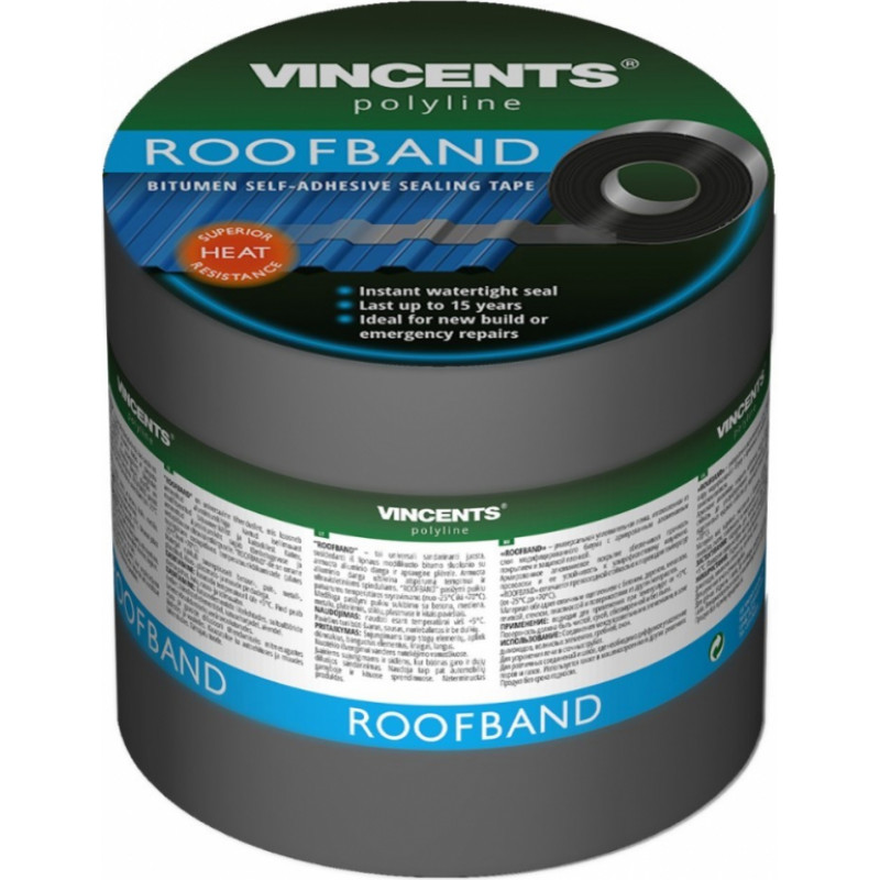 Vincents Polyline Roofband Bitumena blīvējoša lente Pelēka 7,5cm x 3m