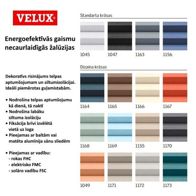 Velux Energoefektīvās žalūzijas FHC, Stila. FK08(piegādes laiks 2-3 nedēļas)