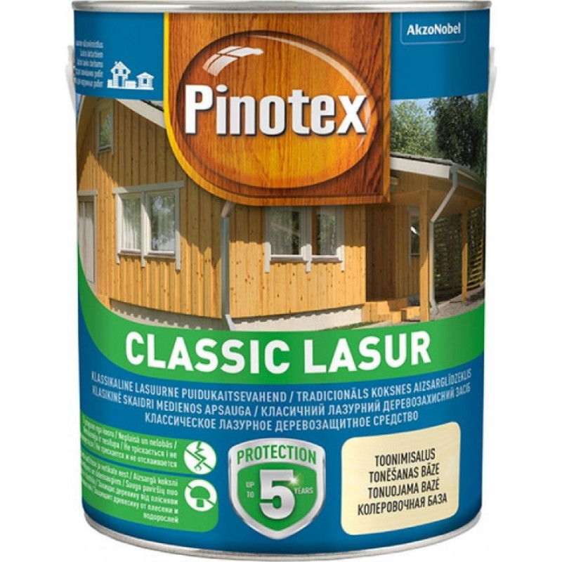 Pinotex Classic Lasur Tradicionāls koksnes aizsarglīdzeklis, matēts, bezkrāsains (tonējamā bāze) 3L