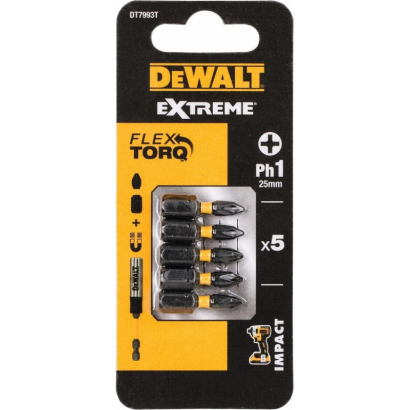 Dewalt FlexTORQ Skrūvgriežu uzgaļi PH1, 25mm (5gab)