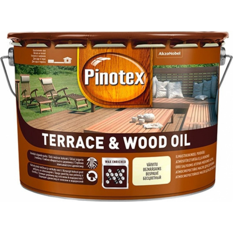 Pinotex Terrace & Wood Oil Eļļa dārza mēbelēm un terasēm, bezkrāsains 10L