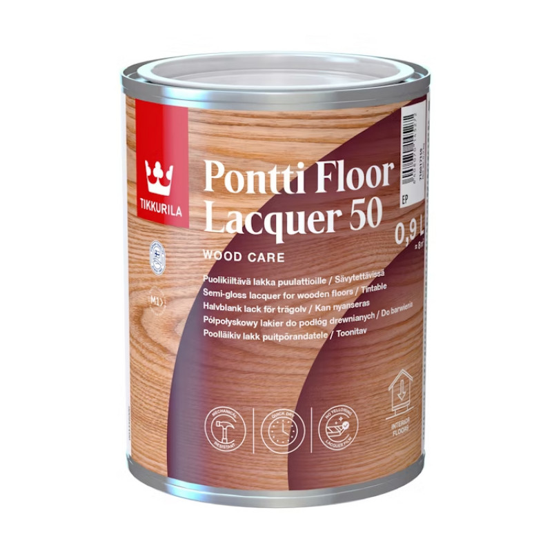 Tikkurila Laka koka grīdām Tikkurila Pontti Floor Lacquer 50 Pusspīdīga EP-Bāze 0.9L - gab