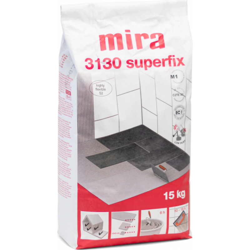 Mira Īpaši elastīga flīžu līme ar uzlabotu saķeri Mira 3130 Superfix C2TE S2, 15KG - gab