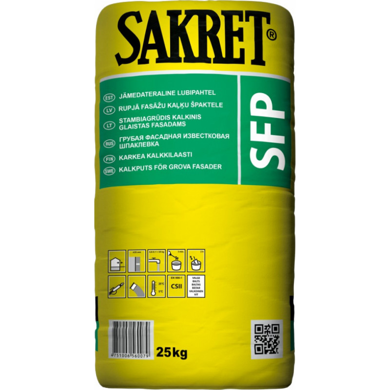 Sakret SFP Rupjā fasādes špaktele, 0.5mm, 25kg