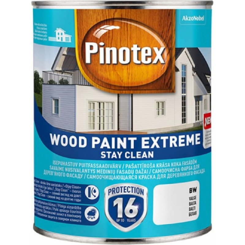 Pinotex Wood Paint Extreme BW Pašattīroša krāsa koka fasādēm, pusmatēta 1L