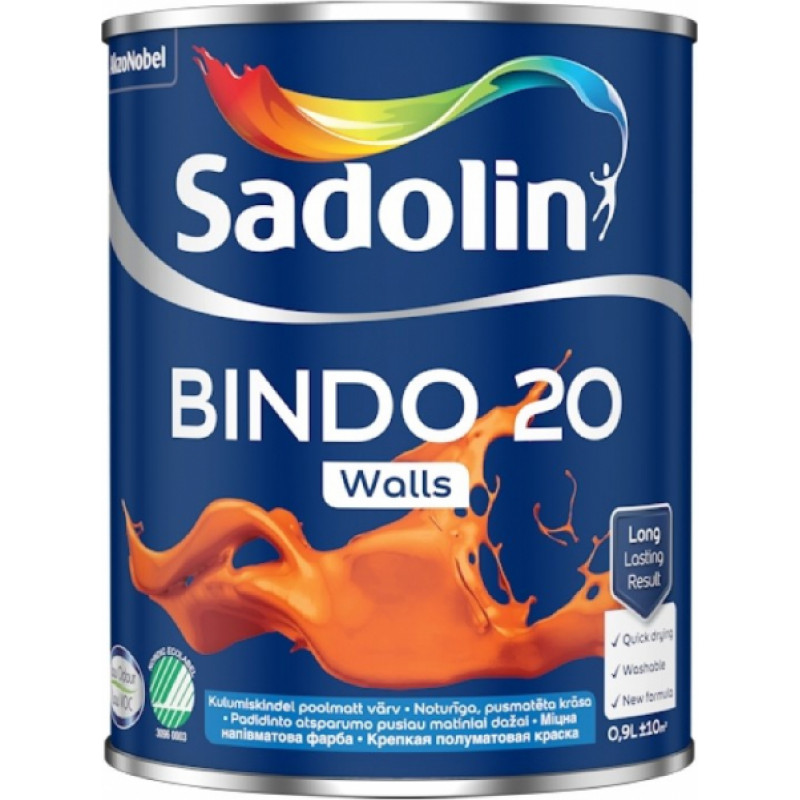 Sadolin Bindo 20 Noturīga pret mazgāšanu, pusmatēta krāsa sienām BW 0.9L