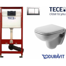 Tece, Duravit Komplekts TECE Base 4in1 iebūvējamais rāmis ar hromētu pogu, Duravit D-code piekaramais pods, Duravit Soft-Close vāks - gab.