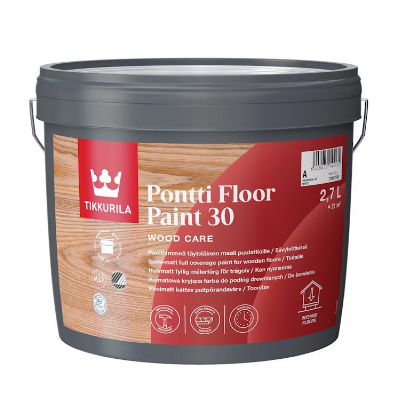 Tikkurila Krāsa grīdām Tikkurila Pontti Floor Paint 30 Pusmatēta A-Bāze 2.7L - gab