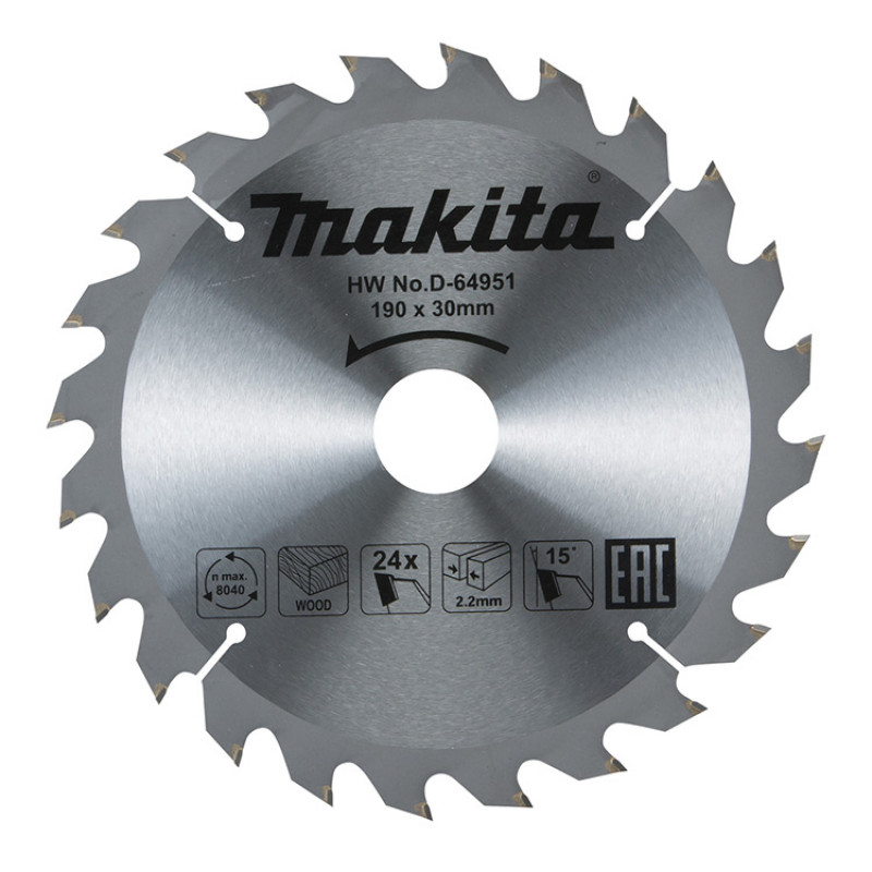 Makita Zāģripa kokam MAKITA 190x30 mm, T24, D-64951 - gab