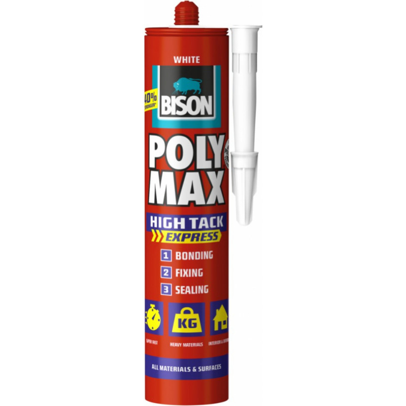 Bison Hermētiķis Īpaši izturīgs, balts, Poly Max High Tack, 425g