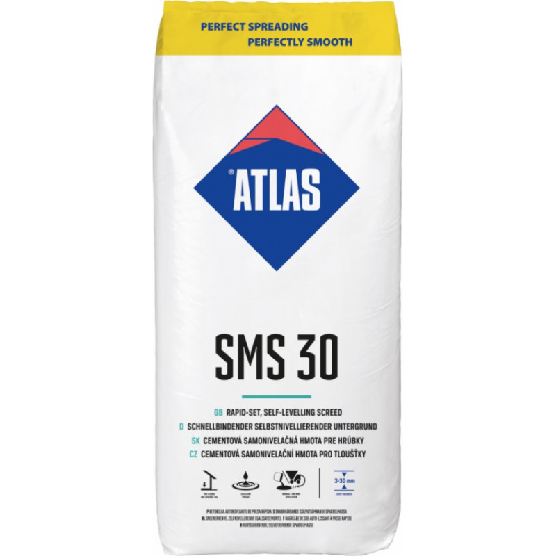 Atlas SMS 30 ātri cietējošs, pašizlīdzinošs grīdas maisījums (3-30mm), 25kg