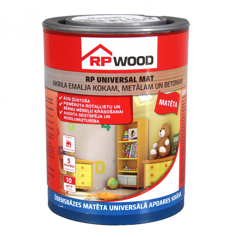 Rp Wood Akrila krāsa RP Wood Universal MAT Melna 0.6L - gab