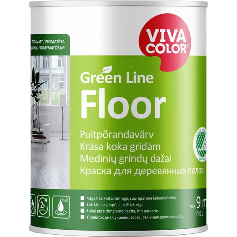 Vivacolor Krāsa grīdām Vivacolor Green Line Floor Pusmatēta C-bāze (Tonējamā krāsa) 0.9L - gab