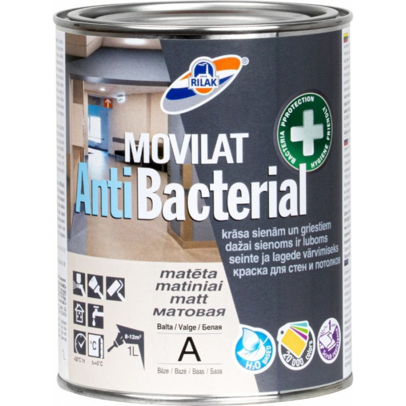 Rilak Krāsa iekšdarbiem RILAK MOVILAT Anti-Bacterial Matēta C-Bāze (Tonējamā krāsa) 0.9L - gab