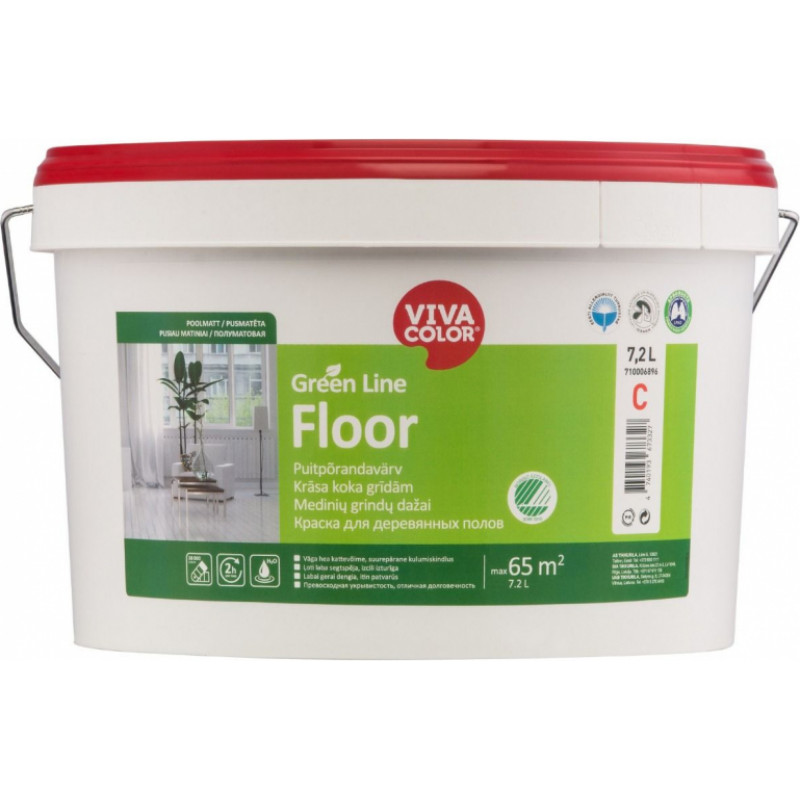 Vivacolor Krāsa grīdām Vivacolor Green Line Floor Pusmatēta C-bāze (Tonējamā krāsa) 7.2L - gab